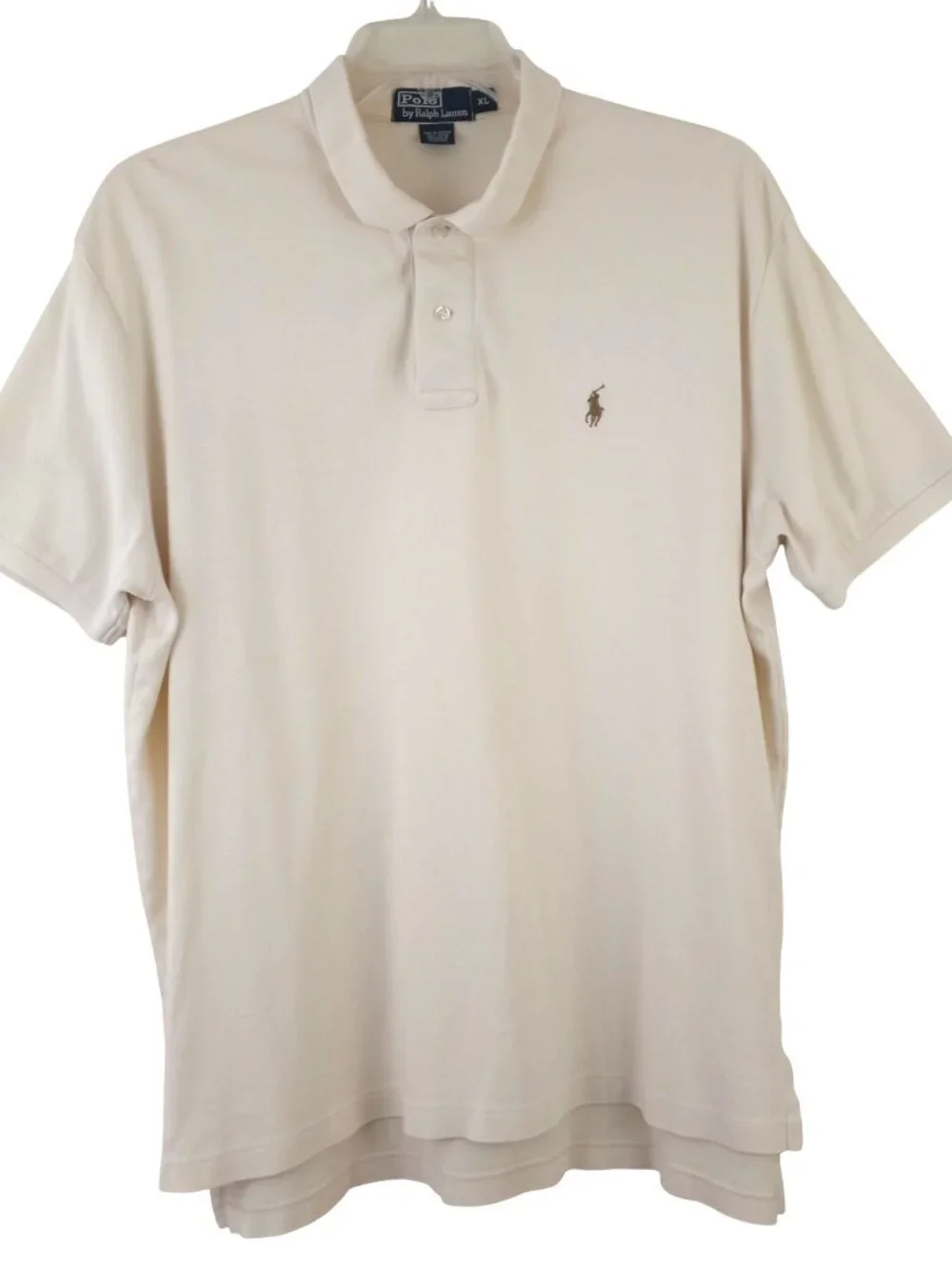 Polo Ralph Lauren Ivory Polo Shirt Mens XL Brown Pony Short Sleeve 100% Cotton